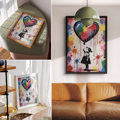 Poster Figura in bianco e nero con un cuore colorato in stile graffiti.