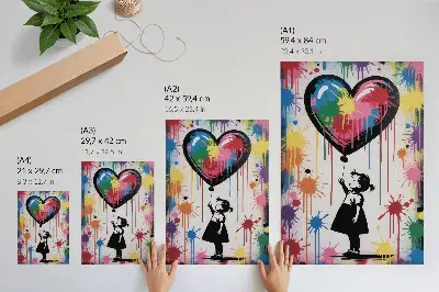 Poster figura in bianco e nero con cuore colorato in stile graffiti