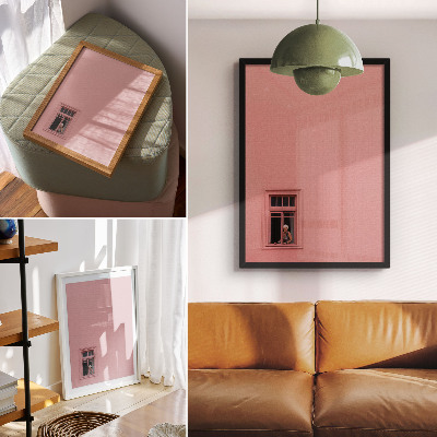 Foto su tela Muro rosa con una figura alla finestra
