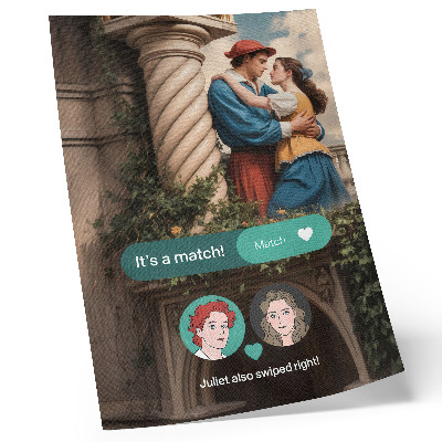 Poster Scena d'amore, atmosfera classica, composizione verde