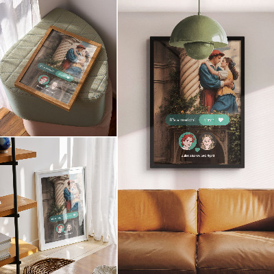 Poster Scena d'amore, atmosfera classica, composizione verde