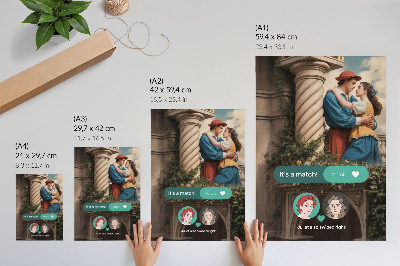 Poster Scena d'amore, atmosfera classica, composizione verde