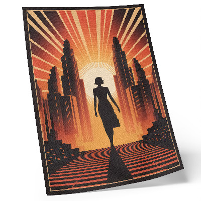 Stampa su tela Silhouette della città, donna illuminata da luce arancione