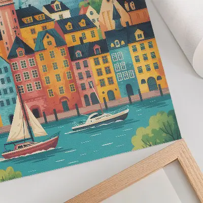 Foto su tela edifici colorati con acque calme e clima mite