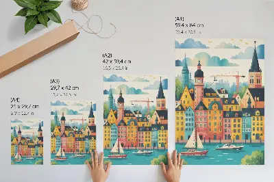 Foto su tela edifici colorati con acque calme e clima mite