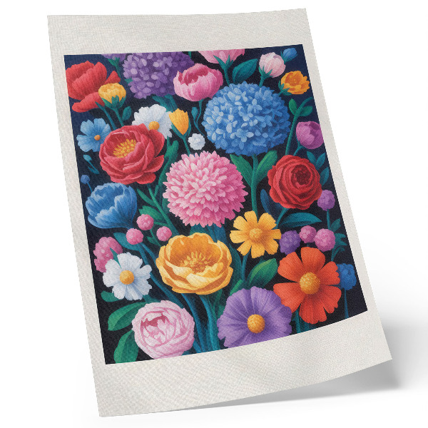 Poster Illustrazione di fiori colorati su sfondo verde.