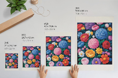 Poster Illustrazione di fiori colorati su sfondo verde.