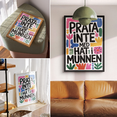 Stampa su tela Lettere nere con tratti colorati, stile moderno