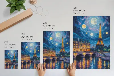 Poster Parigi di notte con la luna piena e la Torre Eiffel