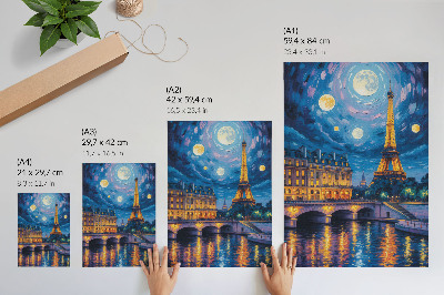 Poster Parigi di notte, luna piena, Torre Eiffel