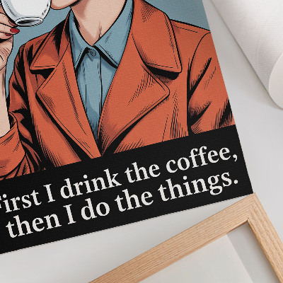Poster Donna retrò con scritta motivazionale sul caffè