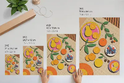 Stampa su tela composizione dinamica di frutta su sfondo geometrico