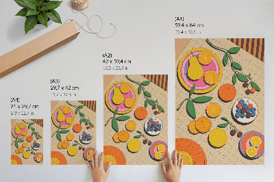 Stampa su tela Una composizione dinamica di frutta su uno sfondo geometrico.