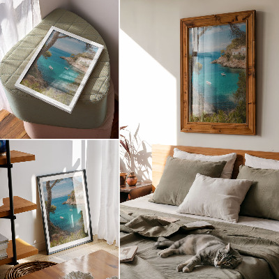 Poster Una baia con barche e una casa in un paesaggio pittoresco