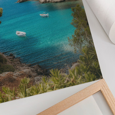 Poster Una baia con barche e una casa in un paesaggio pittoresco