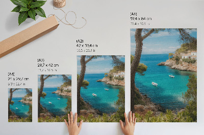 Poster Una baia con barche e una casa in un paesaggio pittoresco