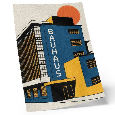 Stampa su tela Edificio Bauhaus blu navy con accenti gialli e modernità