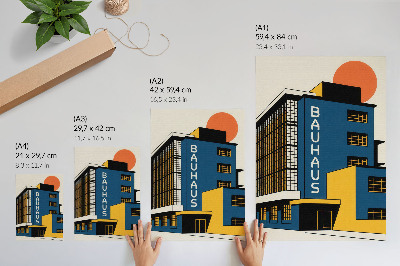 Stampa su tela Edificio Bauhaus blu navy con accenti gialli e modernità