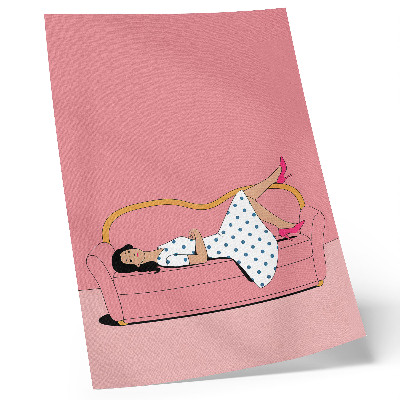Foto su tela Scena di relax tranquillo con donna su un divano rosa