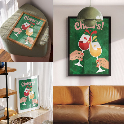 Poster Occhiali colorati su sfondo verde, stile dinamico