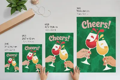 Poster occhiali colorati su sfondo verde in stile dinamico