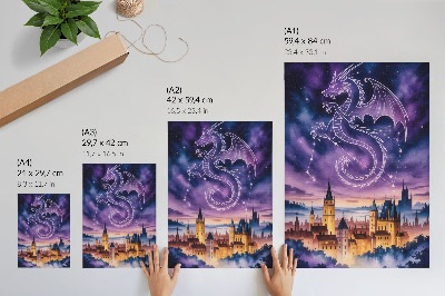 Stampa su tela Mondo fantastico, castello di draghi, cielo, stelle, spazio