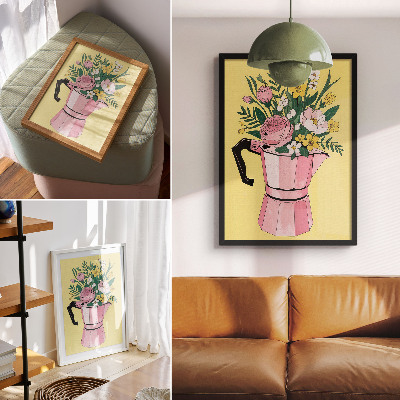 Stampa su tela Illustrazione moderna con una caffettiera rosa