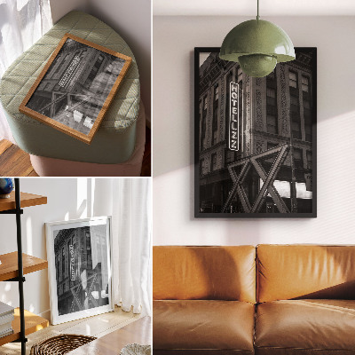 Foto su tela Architettura in bianco e nero con luci al neon dell'hotel.