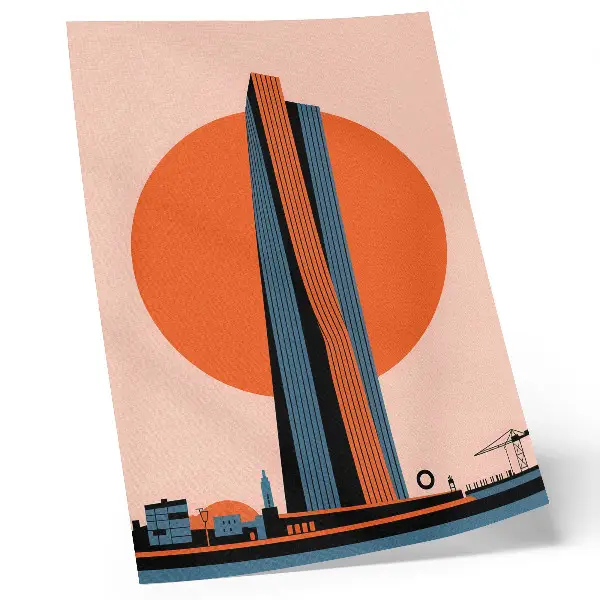 Foto su tela grattacielo su sfondo circolare con stile minimalista e a contrasto