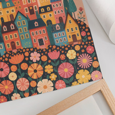 Stampa su tela Case colorate e fiori, atmosfera idilliaca