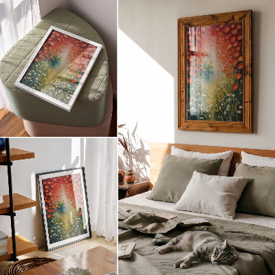 Poster Fiori rossi, dettagli verdi, sfondo tridimensionale