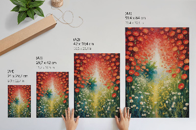Poster Fiori rossi, dettagli verdi, sfondo tridimensionale