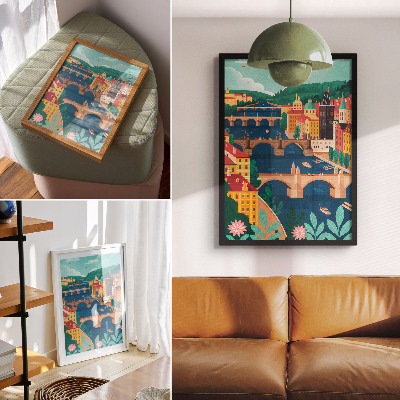 Poster Una città colorata con ponti, natura e cielo