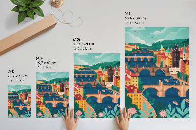 Poster Una città colorata con ponti, natura e cielo