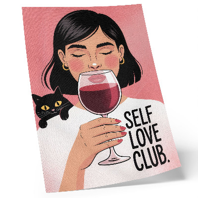 Stampa su tela Donna con vino e gatto in stile illustrazione