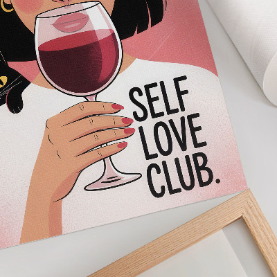 Stampa su tela Donna con vino e gatto in stile illustrazione