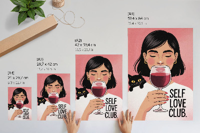 Stampa su tela Donna con vino e gatto in stile illustrazione