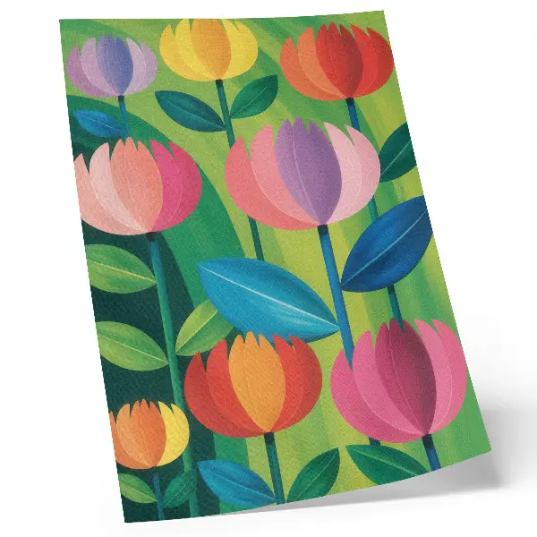 Foto su tela con stampa di fiori e foglie geometriche colorate su sfondo verde