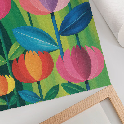 Foto su tela Fiori e foglie geometriche colorate su sfondo verde