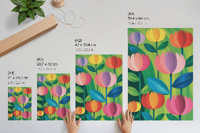 Foto su tela Fiori e foglie geometriche colorate su sfondo verde