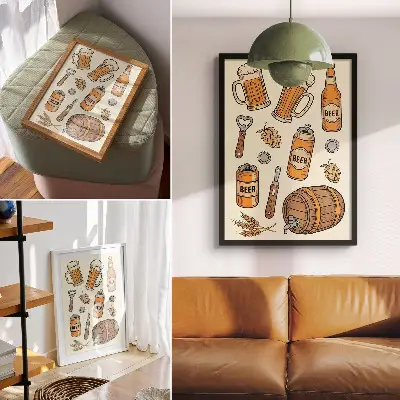 Stampa su tela con elementi della birra in stile vintage e atmosfera retrò accogliente