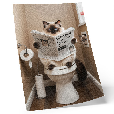 Foto su tela Gatto con giornale su una parete beige, umorismo e calore