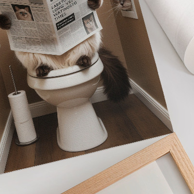 Foto su tela Gatto con giornale su una parete beige, umorismo e calore