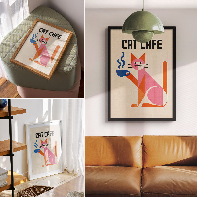 Stampa su tela Motivo creativo retrò con gatto e caffè