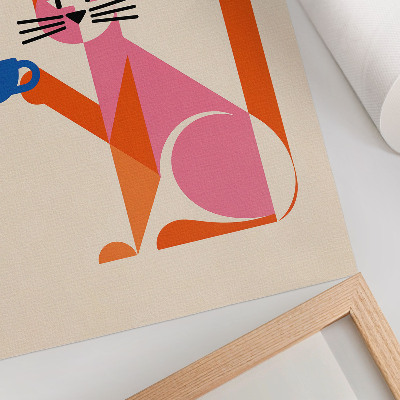 Stampa su tela Motivo creativo retrò con gatto e caffè