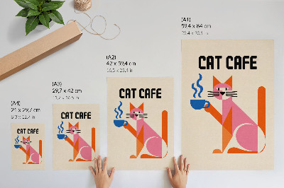 Stampa su tela Motivo creativo retrò con gatto e caffè