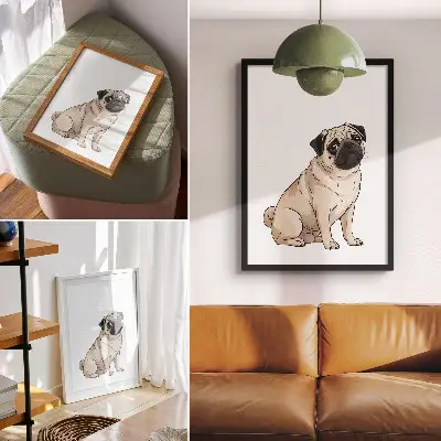 Foto su tela ritratto di un cane in stile illustrativo dai colori delicati