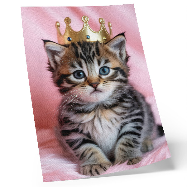 Stampa su tela Decorazione a forma di coroncina da gattino con occhi rosa e azzurri