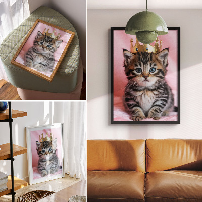 Stampa su tela Decorazione a forma di coroncina da gattino con occhi rosa e azzurri