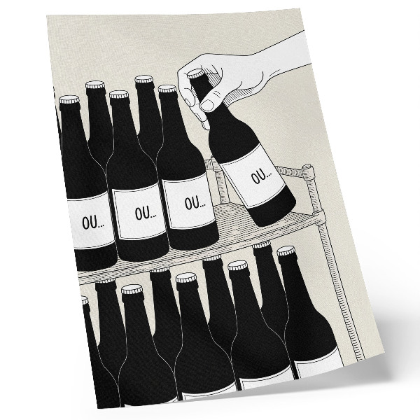 Poster Illustrazione minimalista in bianco e nero di una mano con una bottiglia.
